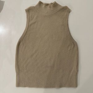 Topshop beige wool mock neck sleeveless shirt